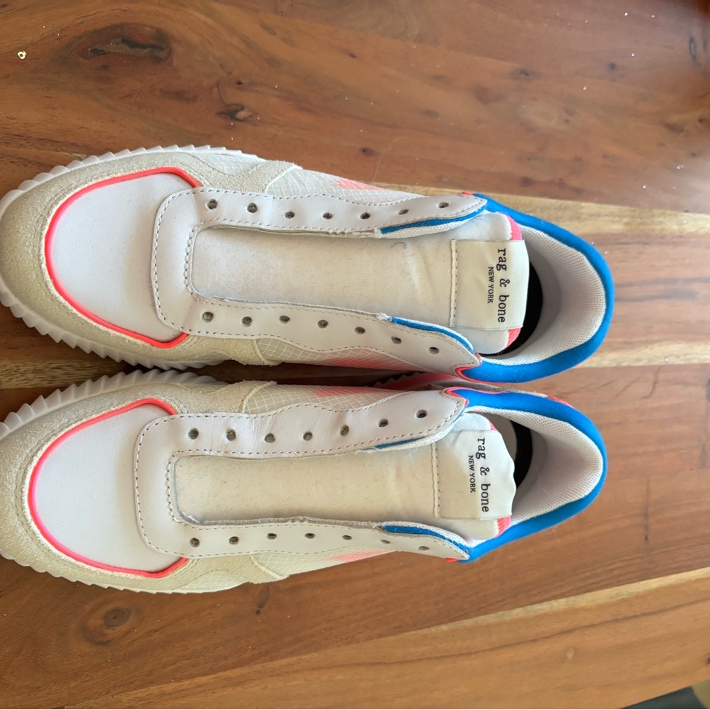 Rag & Bone Sneakers in White with Pink and Blue Accents NWT